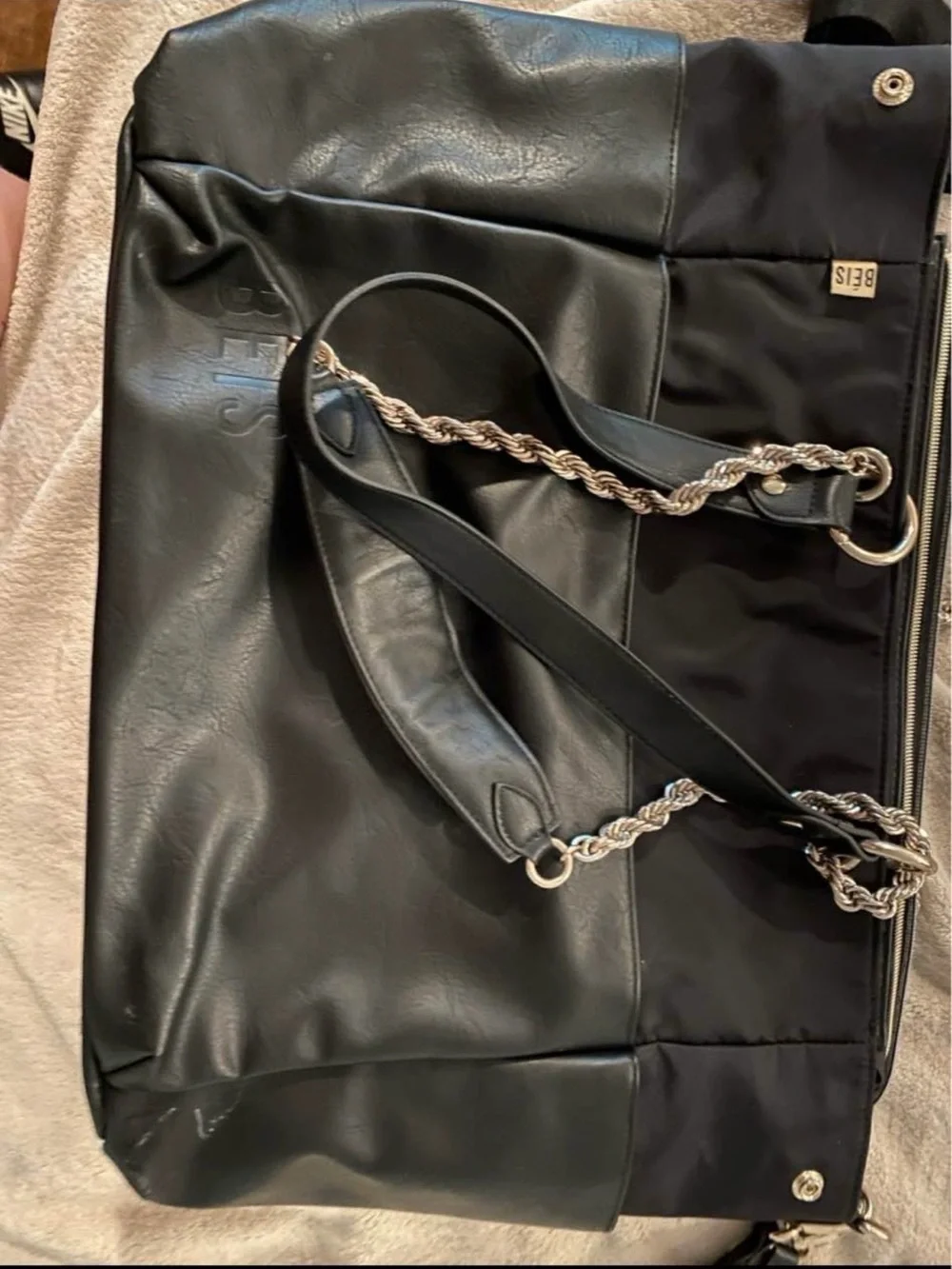Beis Black Tote Bag with Chain Strap -